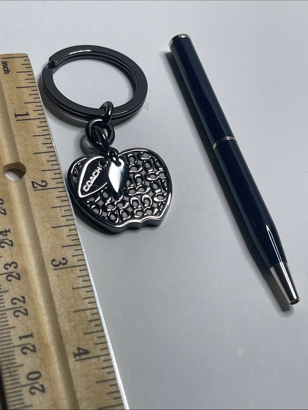 Coach Gunmetal Apple Heart Keyring Charm and Coach Pen - Picture 3 of 5
